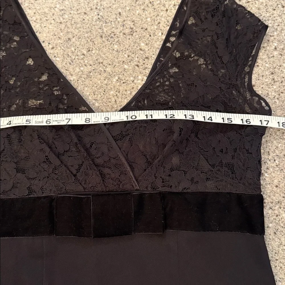 BANANA REPUBLIC Black Lace Cap Sleeve Velvet Bow Midi Cocktail Dress